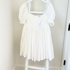 Lulu's White Puff Sleeve Pleated Mini Dress Size Medium